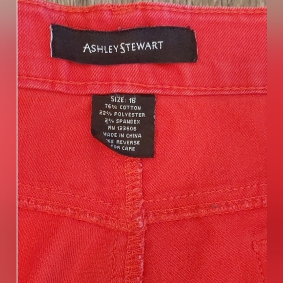 Ashley Stewart Size 16 Flat Front Red Straight Leg Denim Jeans Casual Preppy - Picture 4 of 8